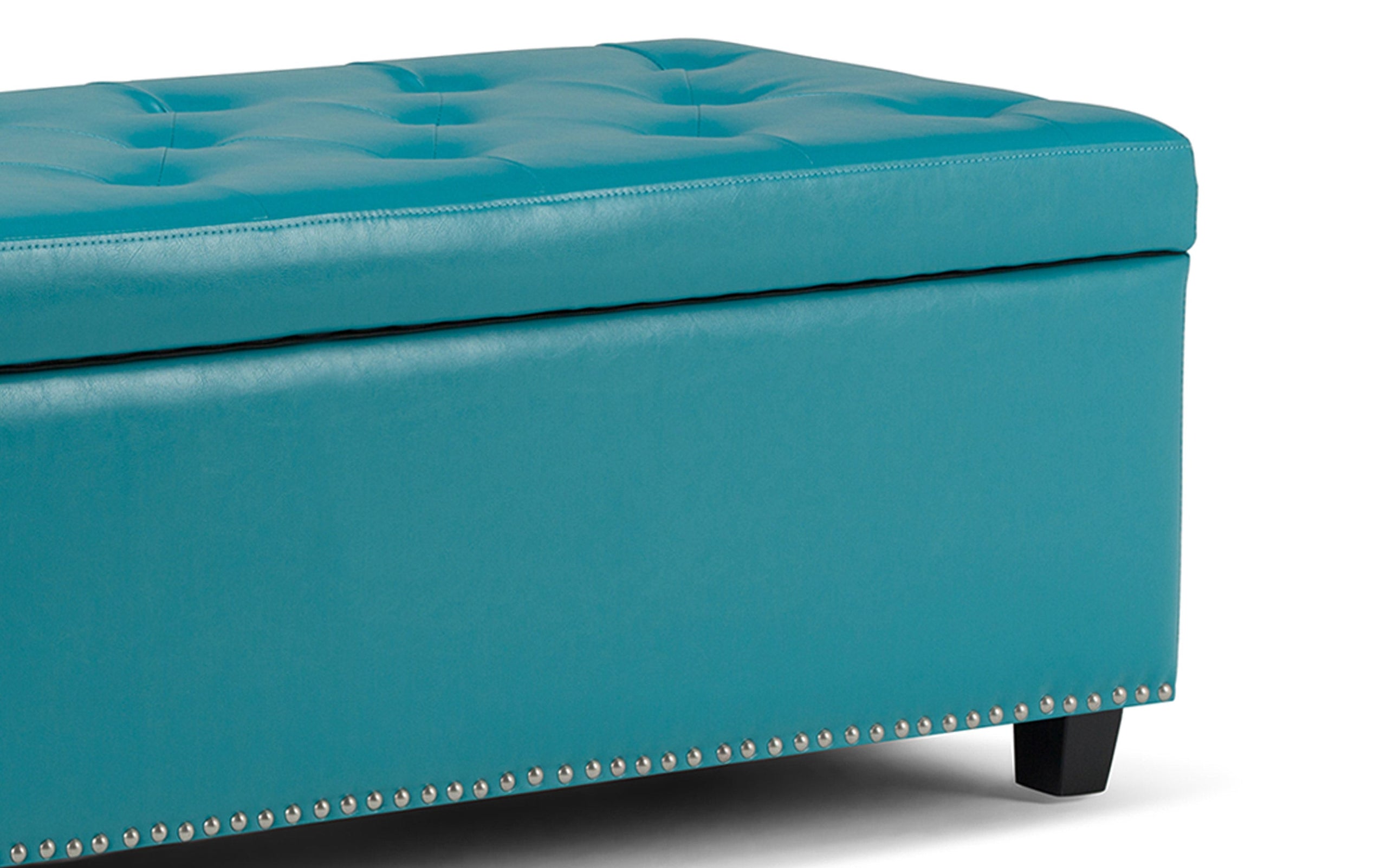 Mediterranean Blue Vegan Leather | Hamilton Vegan Leather Storage Ottoman