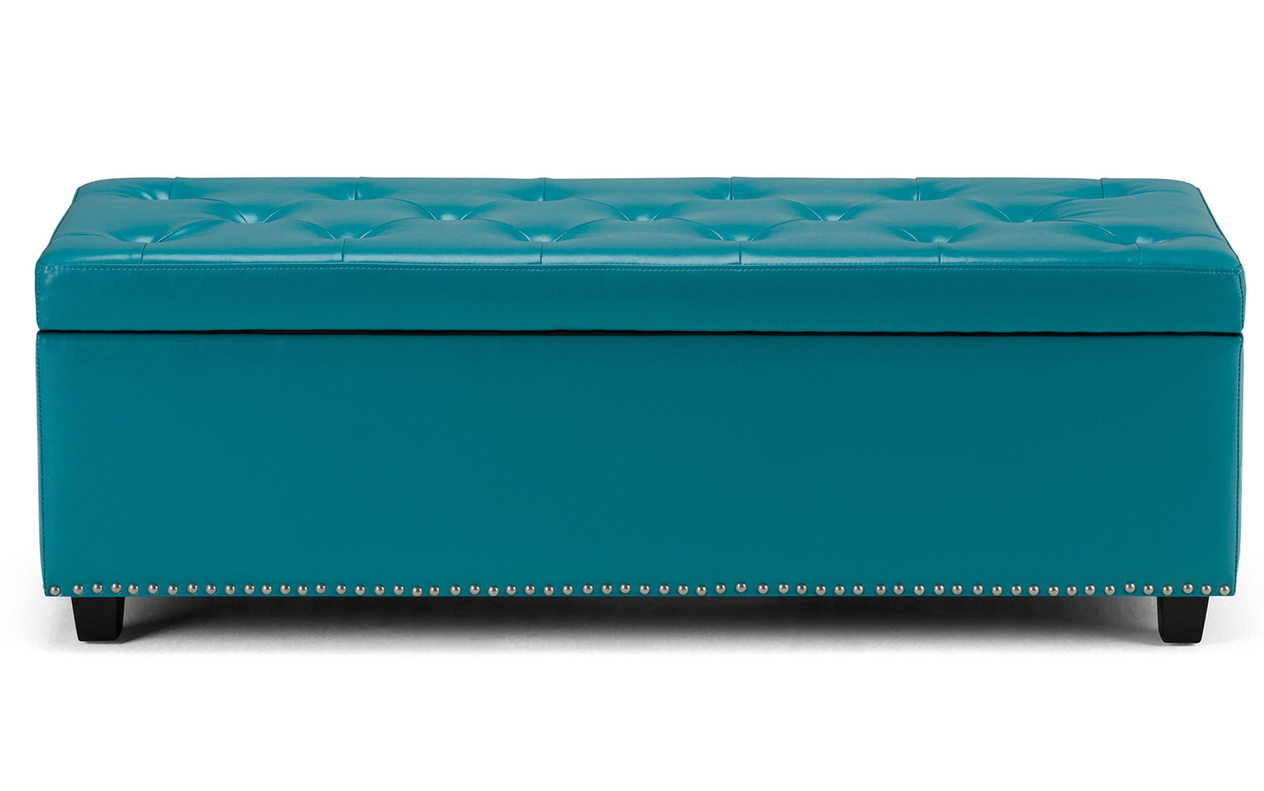 Mediterranean Blue Vegan Leather | Hamilton Vegan Leather Storage Ottoman