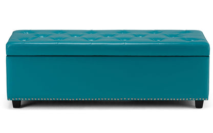 Mediterranean Blue Vegan Leather | Hamilton Vegan Leather Storage Ottoman