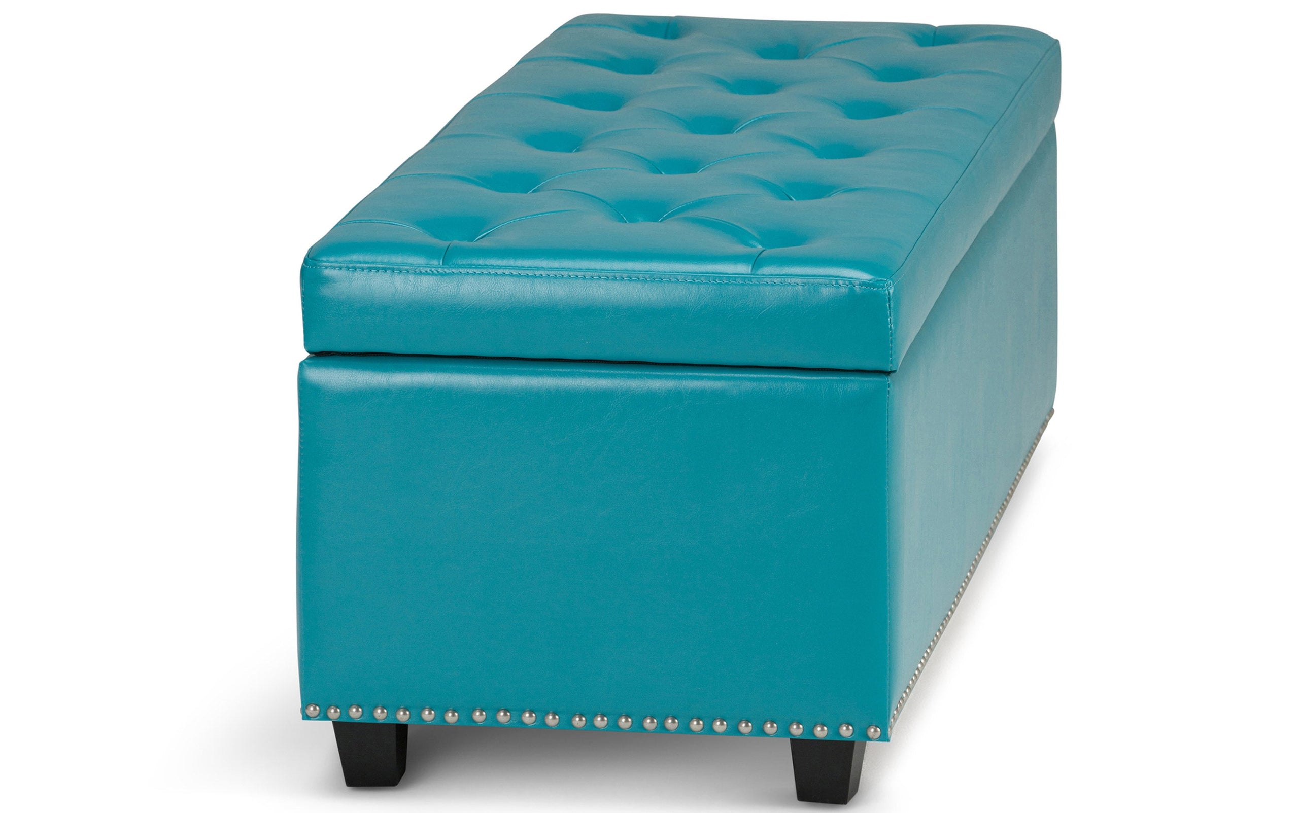 Mediterranean Blue Vegan Leather | Hamilton Vegan Leather Storage Ottoman