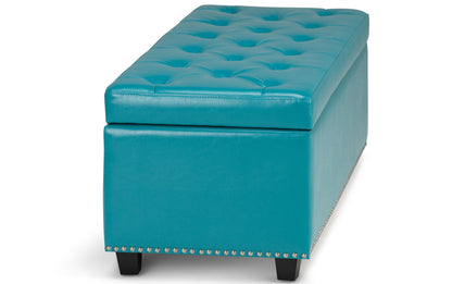 Mediterranean Blue Vegan Leather | Hamilton Vegan Leather Storage Ottoman