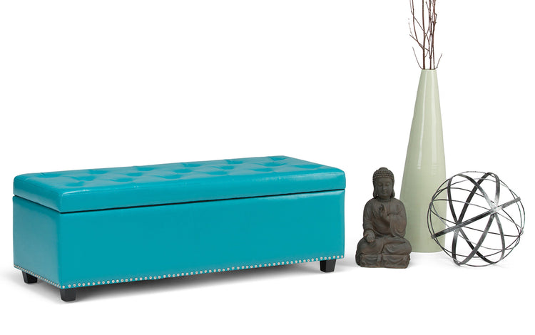 Mediterranean Blue Vegan Leather | Hamilton Vegan Leather Storage Ottoman