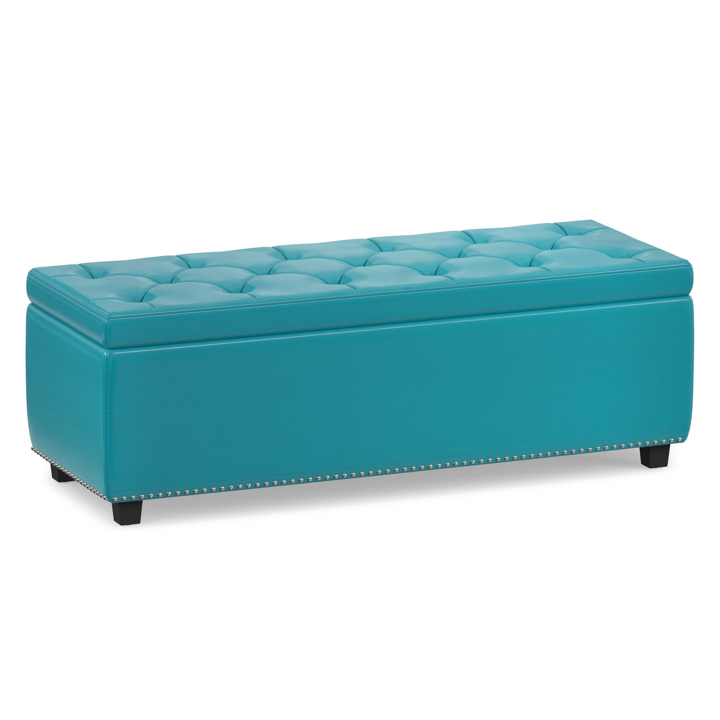 Mediterranean Blue Vegan Leather | Hamilton Storage Ottoman in Vegan Leather