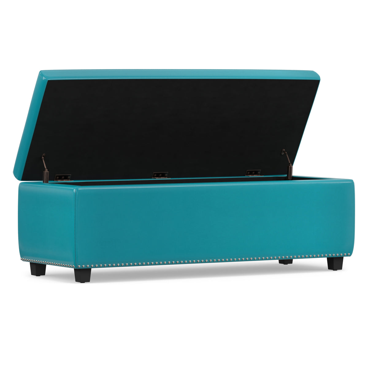 Mediterranean Blue Vegan Leather | Hamilton Storage Ottoman in Vegan Leather