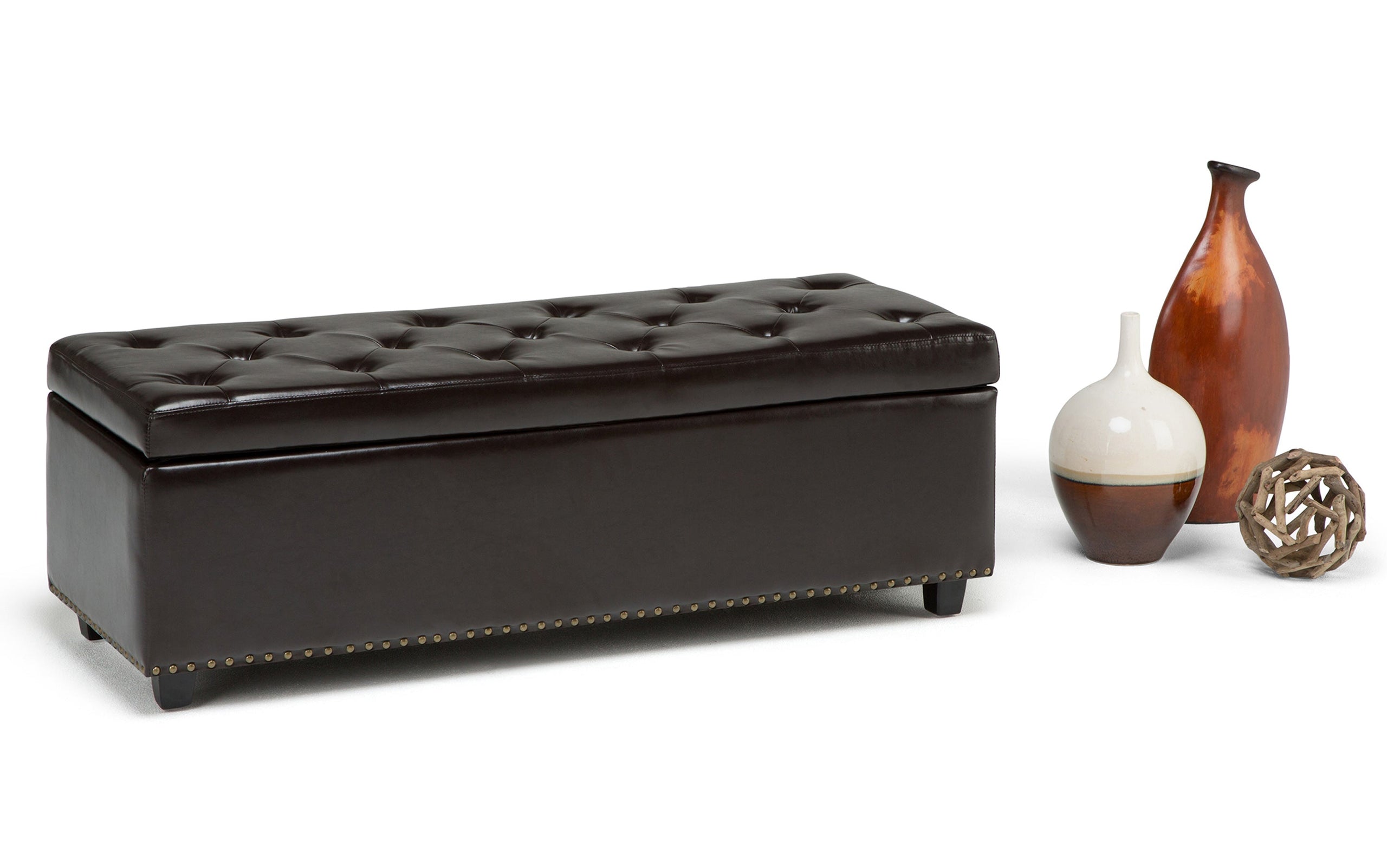 Coffee Brown Vegan Leather | Hamilton Vegan Leather Storage Ottoman