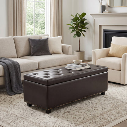Tanners Brown Vegan Leather | Hamilton Storage Ottoman in Vegan Leather