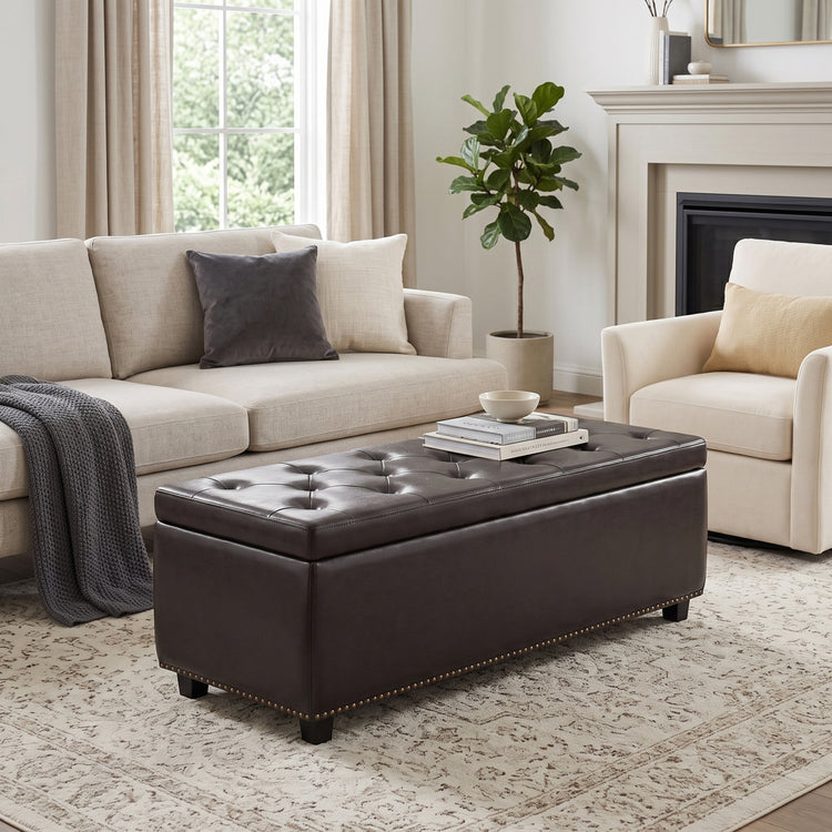 Tanners Brown Vegan Leather | Hamilton Storage Ottoman in Vegan Leather