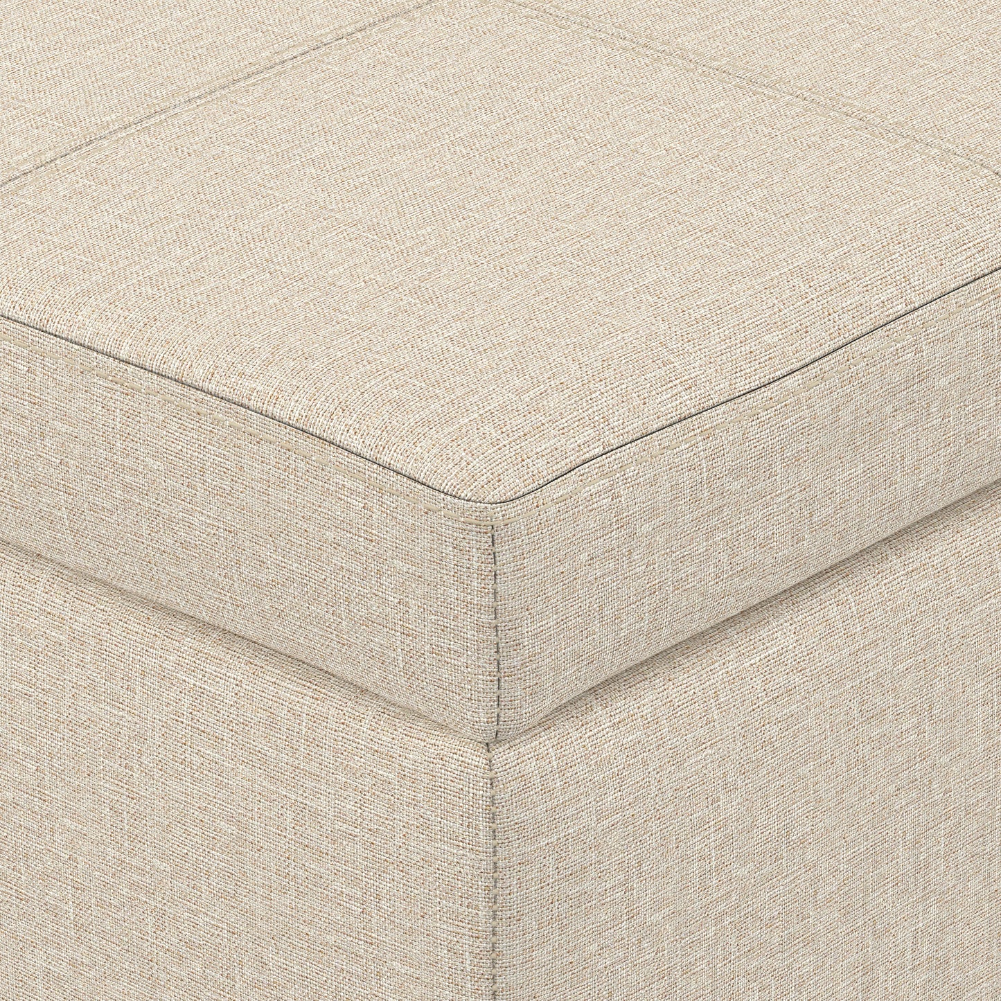 Natural Linen Style Fabric | Kingsley Large Storage Ottoman in Linen 