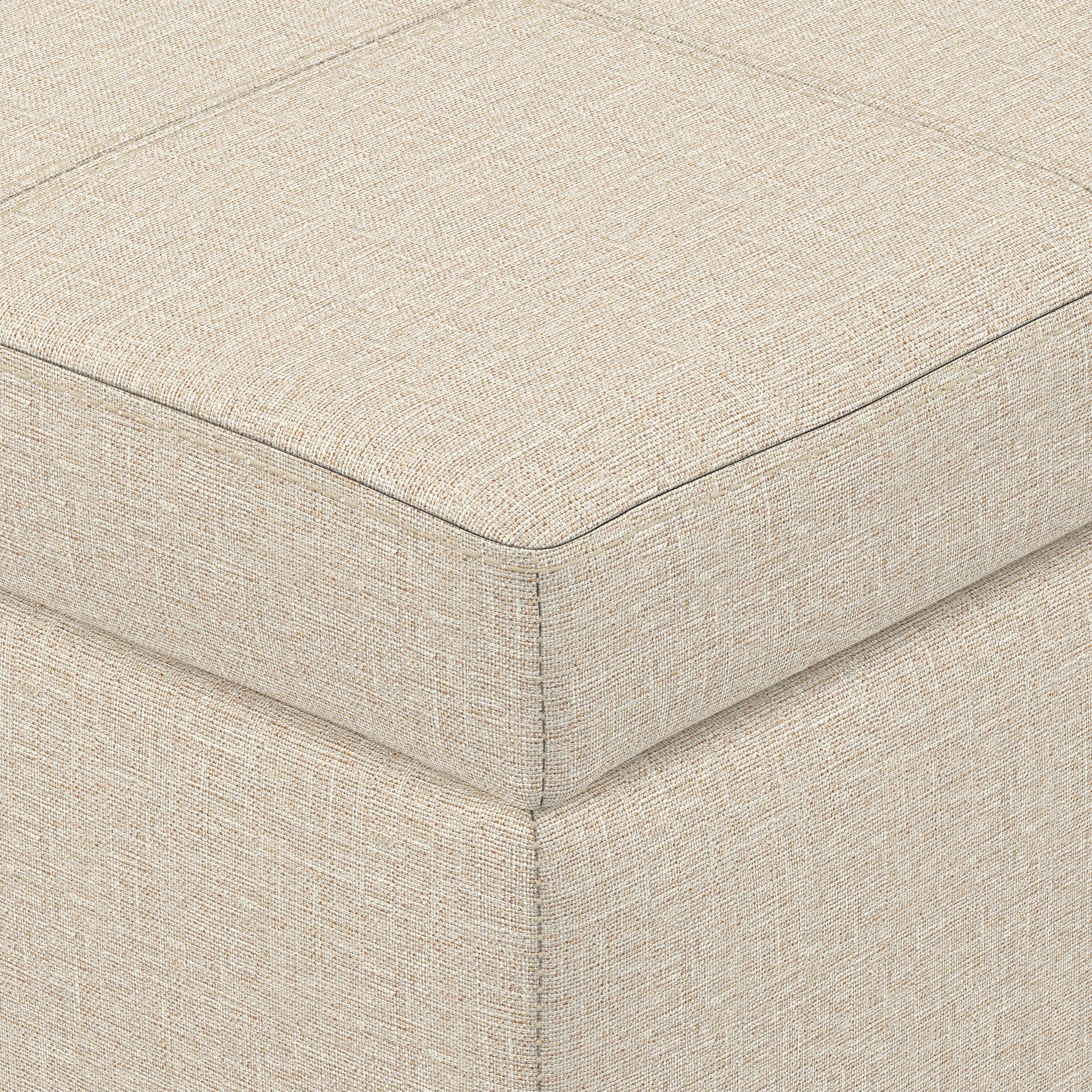 Natural Linen Style Fabric | Kingsley Large Storage Ottoman in Linen 