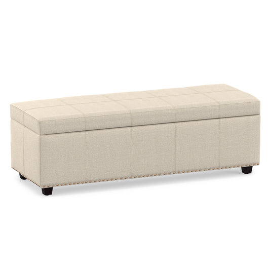 Natural Linen Style Fabric | Kingsley Large Storage Ottoman in Linen 