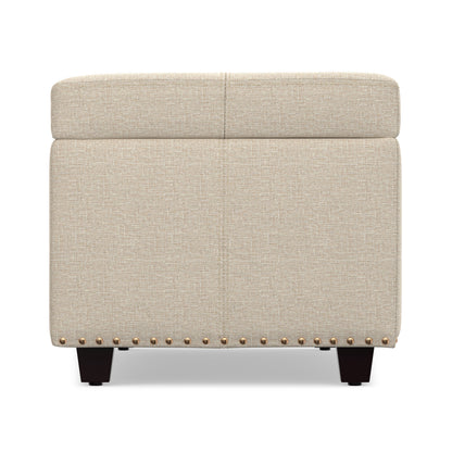 Natural Linen Style Fabric | Kingsley Large Storage Ottoman in Linen 