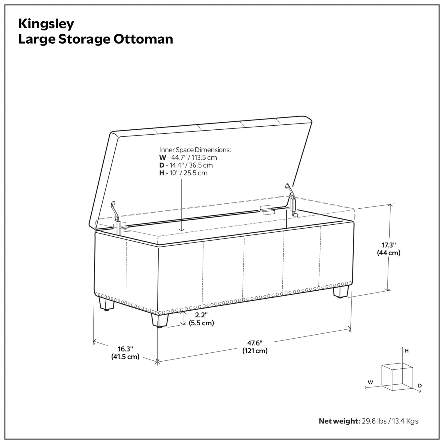 Tanner Brown Vegan Leather | Kingsley Large Storage Ottoman in Vegan Leather
