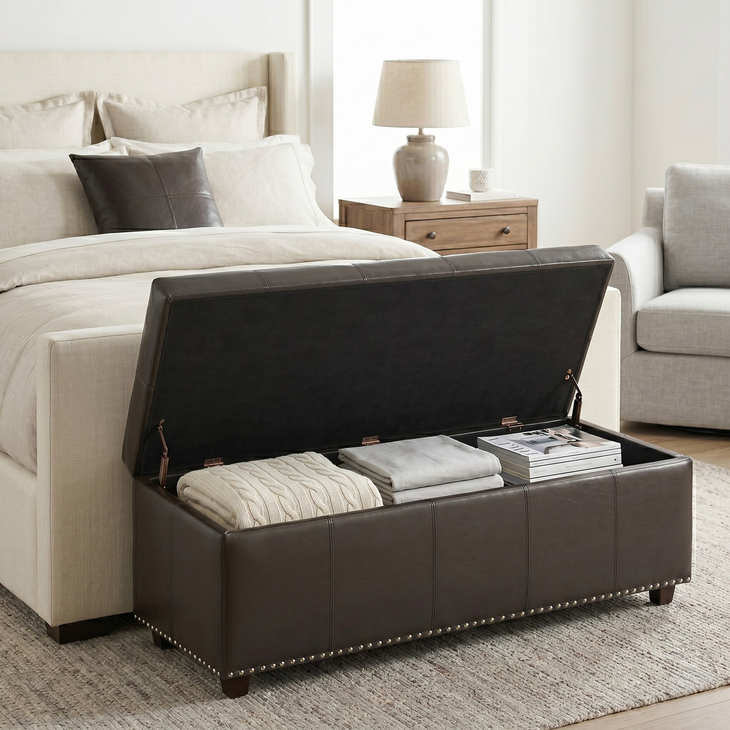 Tanner Brown Vegan Leather | Kingsley Large Storage Ottoman in Vegan Leather