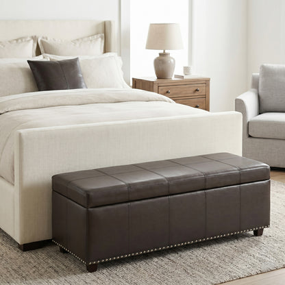 Tanner Brown Vegan Leather | Kingsley Large Storage Ottoman in Vegan Leather