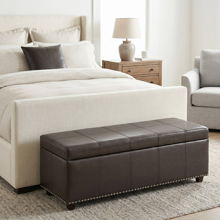 Tanner Brown Vegan Leather | Kingsley Large Storage Ottoman in Vegan Leather