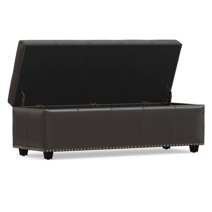 Tanner Brown Vegan Leather | Kingsley Large Storage Ottoman in Vegan Leather