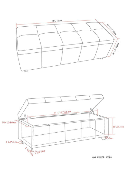 Midnight Black Vegan Leather | Castleford Large Storage Ottoman Bench