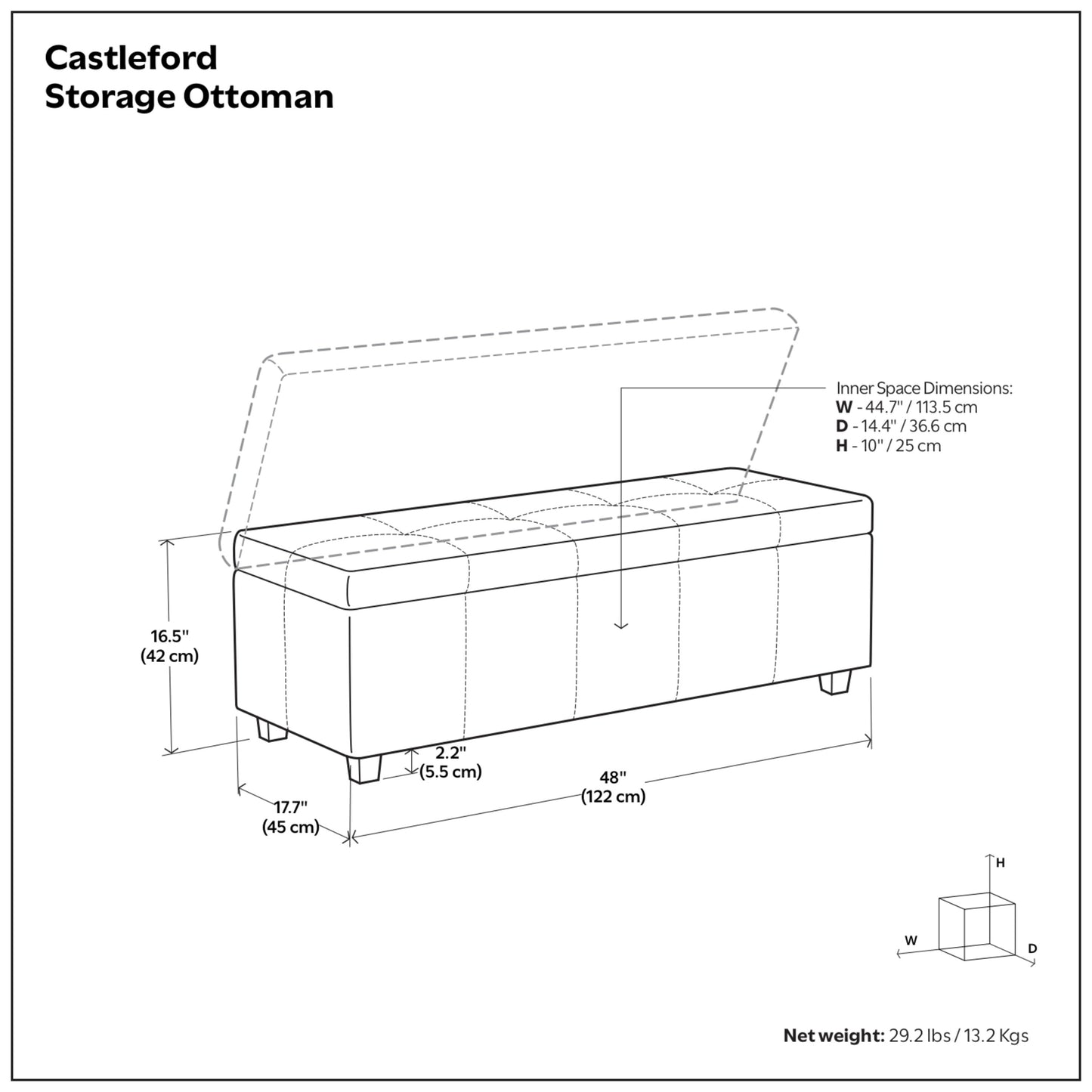 Slate Grey | Castleford Storage Ottoman in Linen