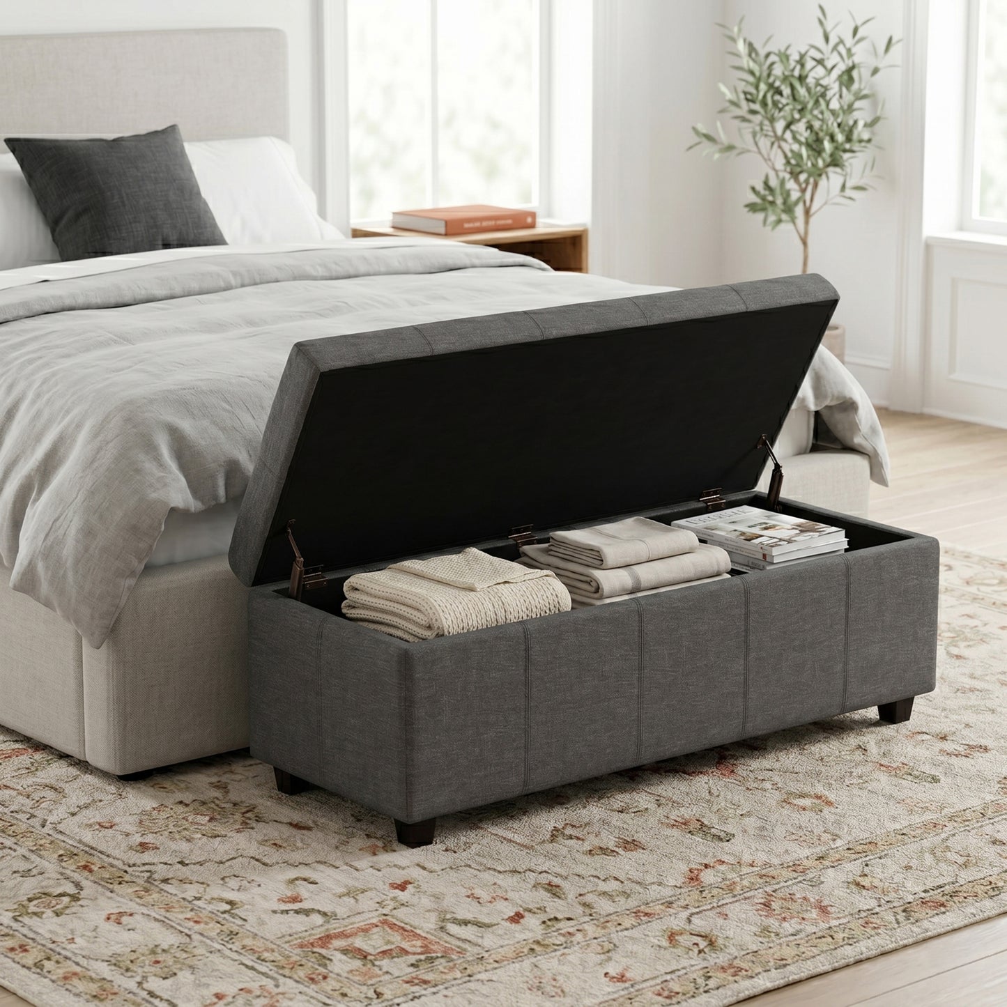 Slate Grey | Castleford Storage Ottoman in Linen