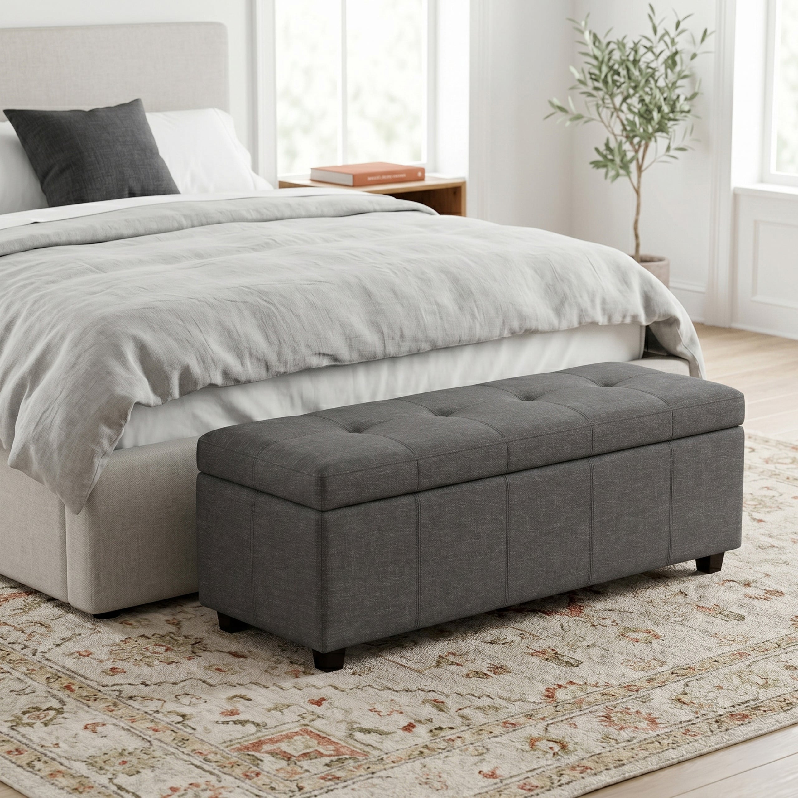 Slate Grey | Castleford Storage Ottoman in Linen