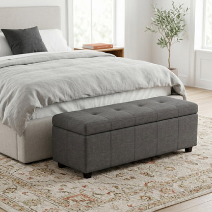 Slate Grey | Castleford Storage Ottoman in Linen