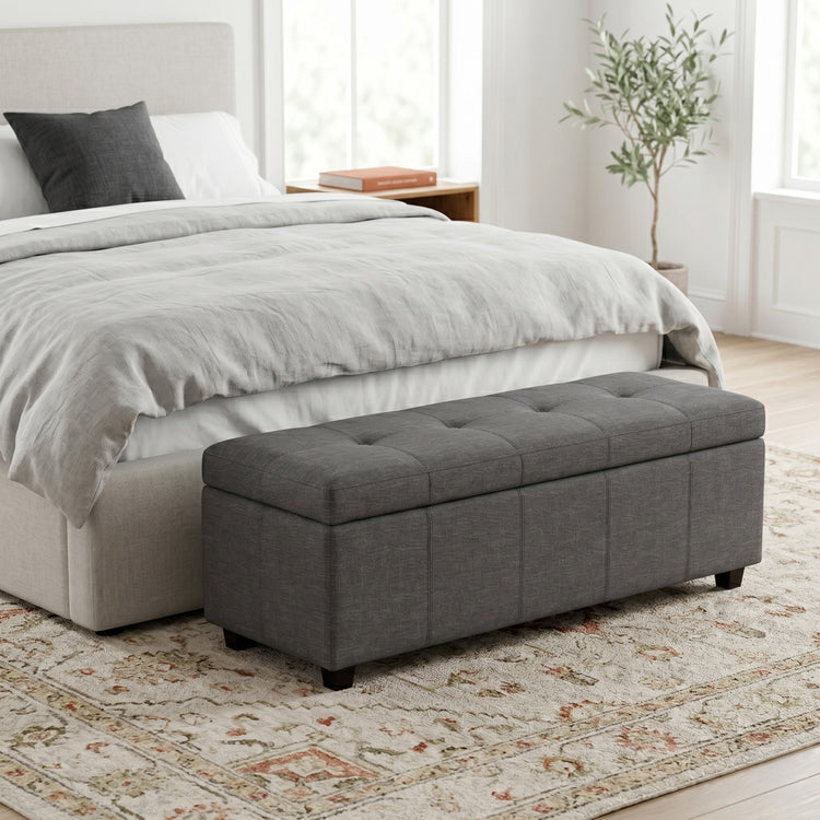 Slate Grey | Castleford Storage Ottoman in Linen