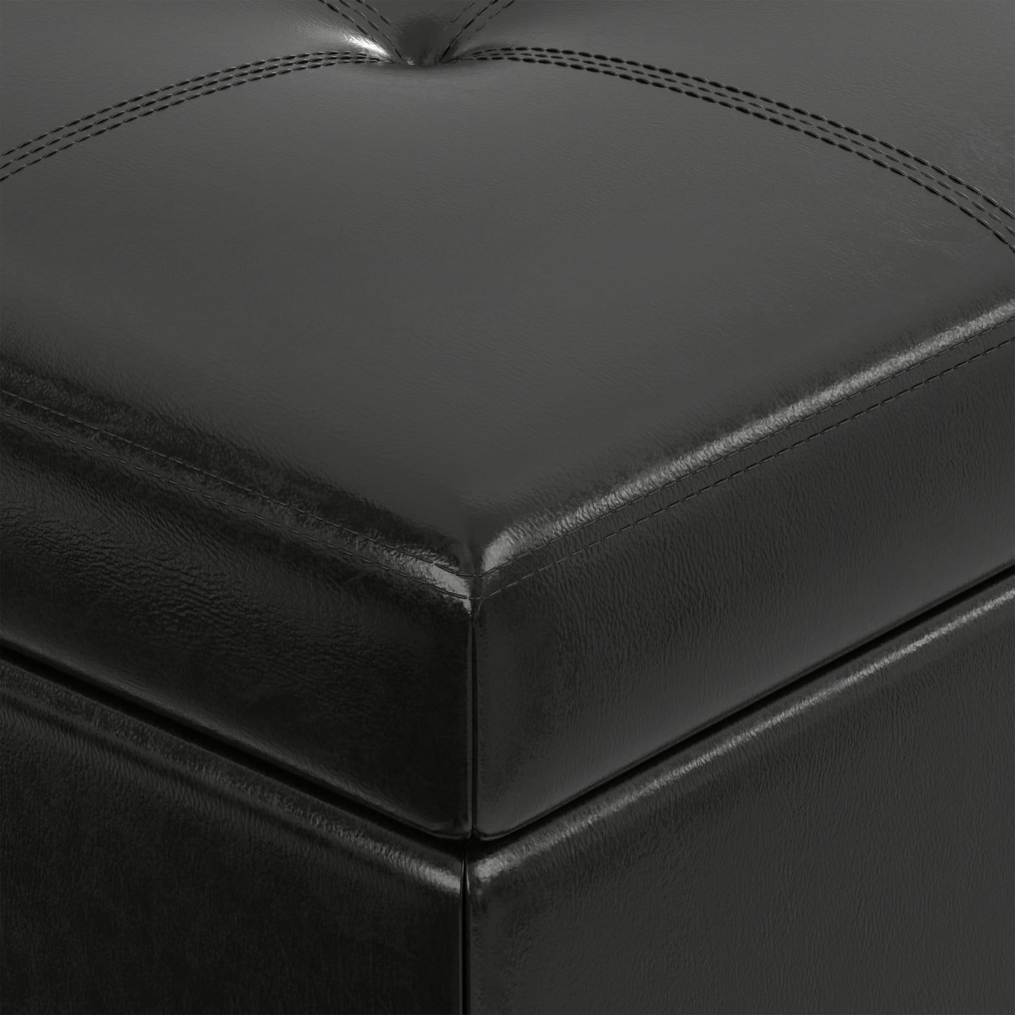 Midnight Black Vegan Leather | Oregon Storage Ottoman Bench with Tray in Vegan Leather