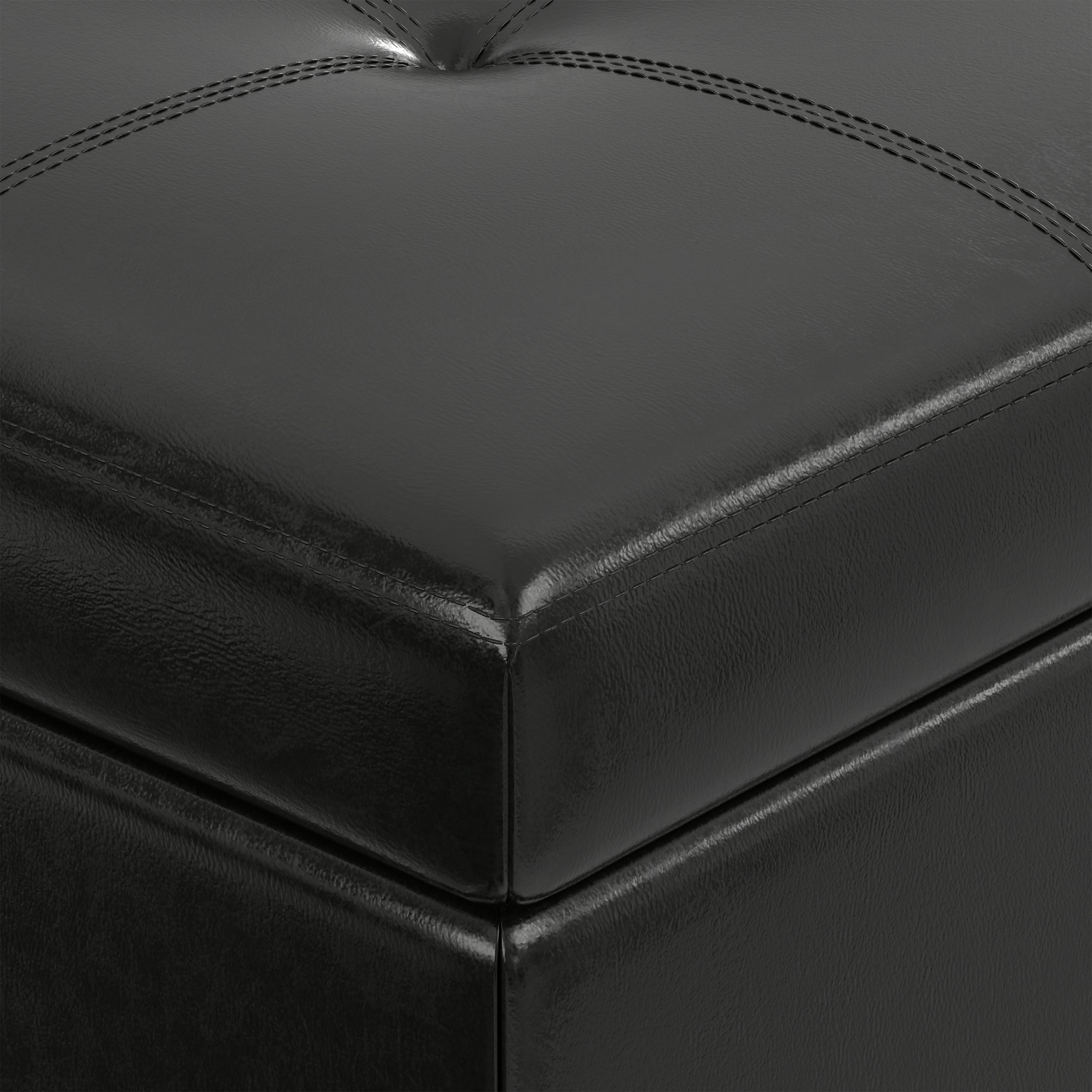 Midnight Black Vegan Leather | Oregon Storage Ottoman Bench with Tray in Vegan Leather
