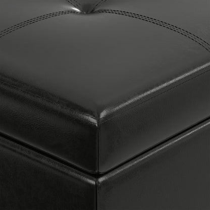 Midnight Black Vegan Leather | Oregon Storage Ottoman Bench with Tray in Vegan Leather