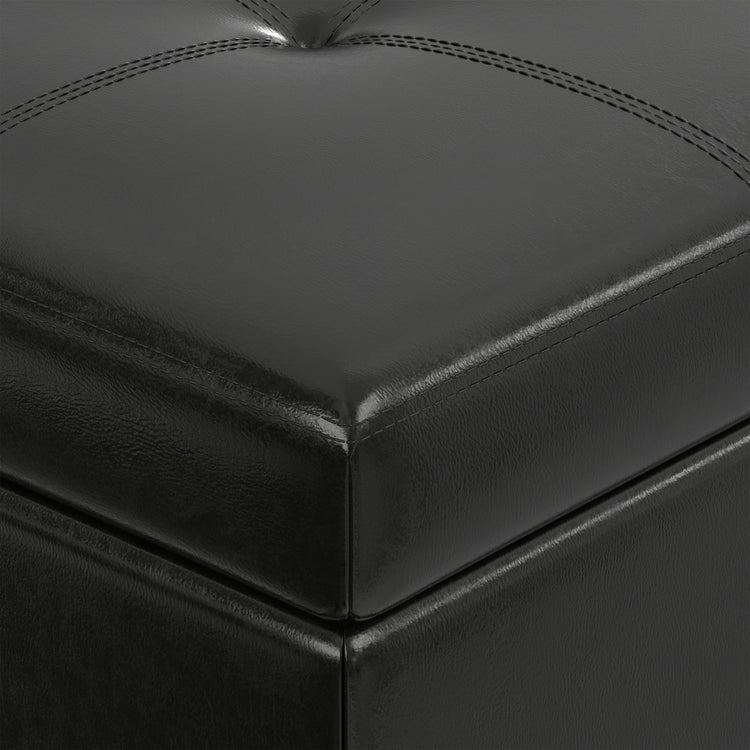 Midnight Black Vegan Leather | Oregon Storage Ottoman Bench with Tray in Vegan Leather