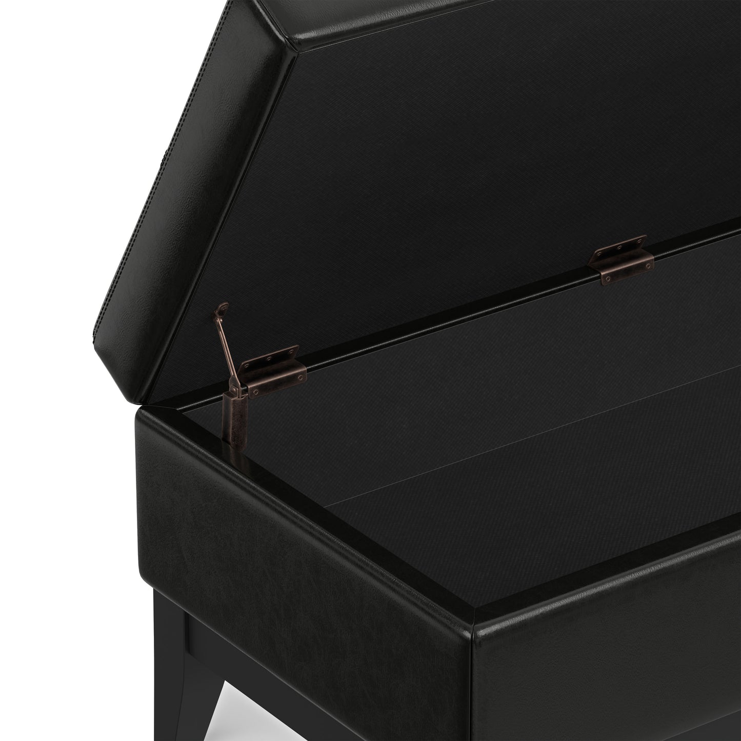 Midnight Black Vegan Leather | Oregon Storage Ottoman Bench with Tray in Vegan Leather