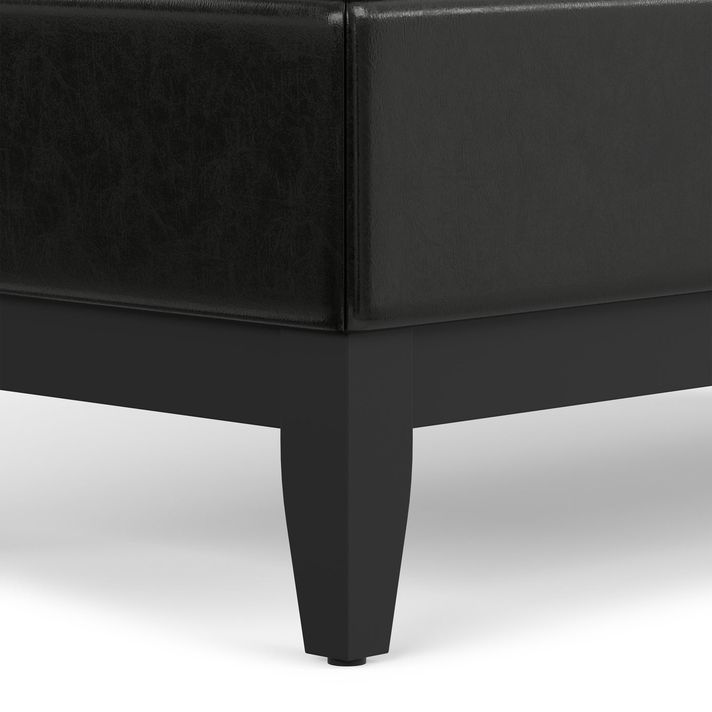 Midnight Black Vegan Leather | Oregon Storage Ottoman Bench with Tray in Vegan Leather