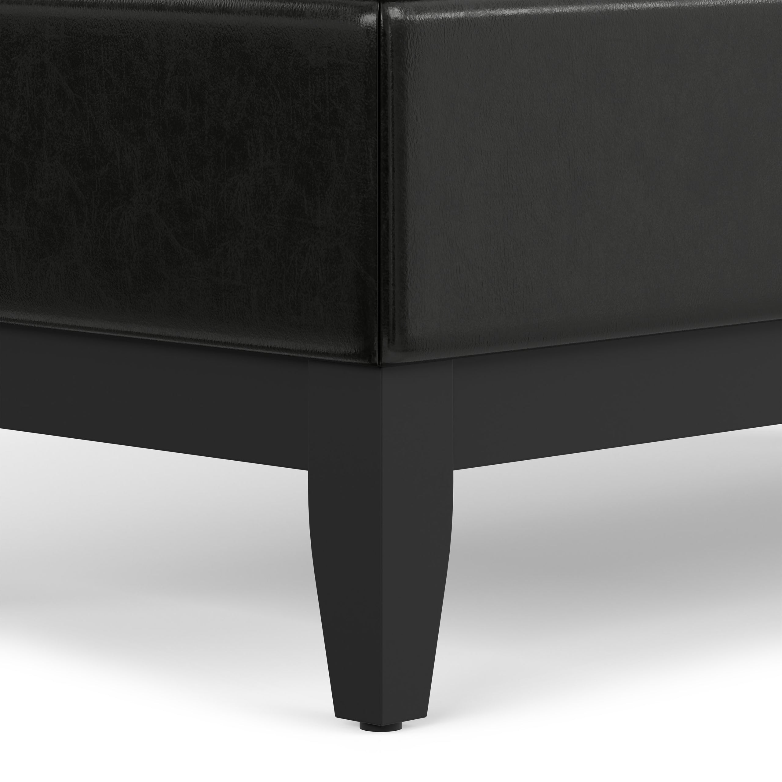Midnight Black Vegan Leather | Oregon Storage Ottoman Bench with Tray in Vegan Leather