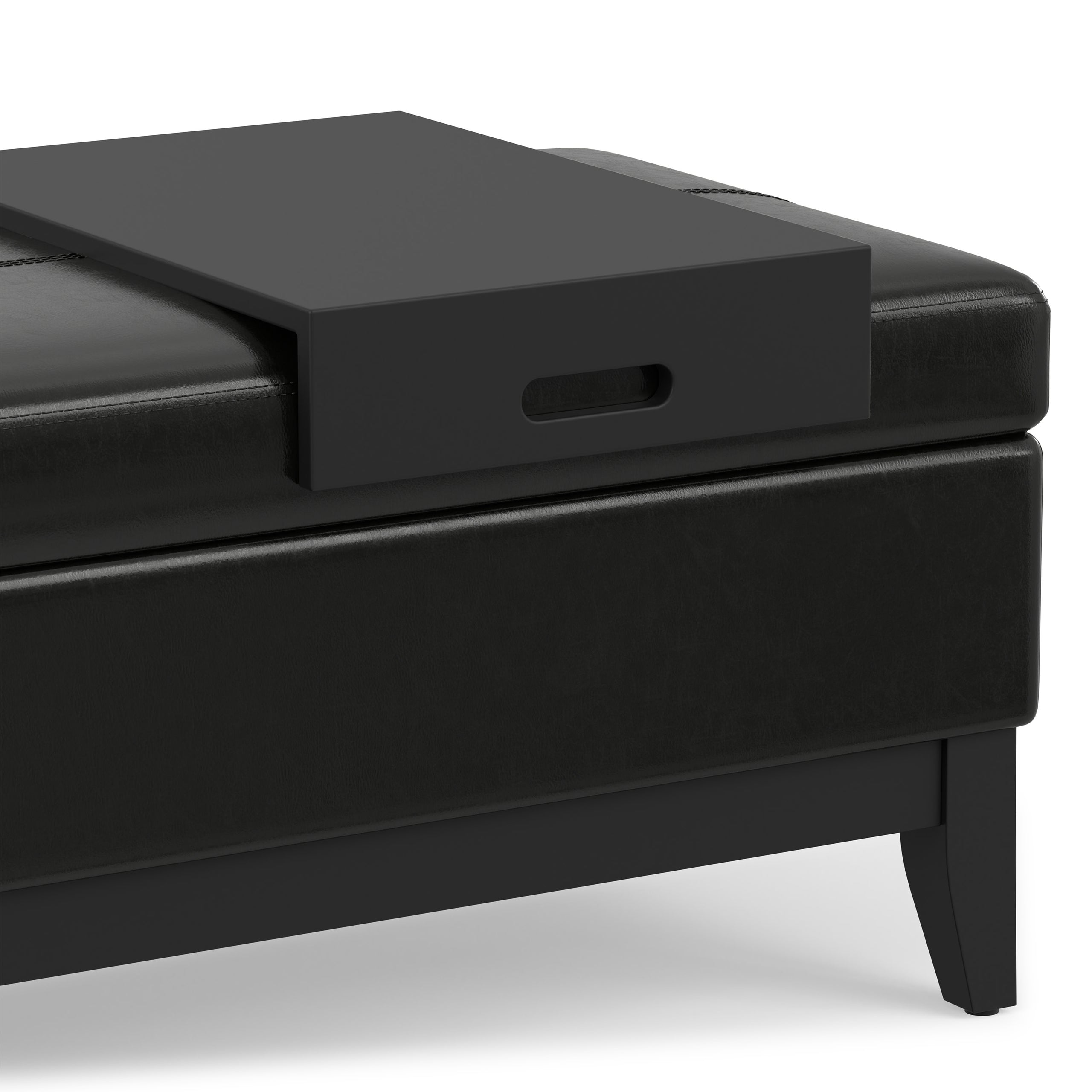Midnight Black Vegan Leather | Oregon Storage Ottoman Bench with Tray in Vegan Leather
