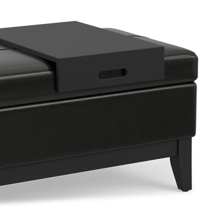 Midnight Black Vegan Leather | Oregon Storage Ottoman Bench with Tray in Vegan Leather