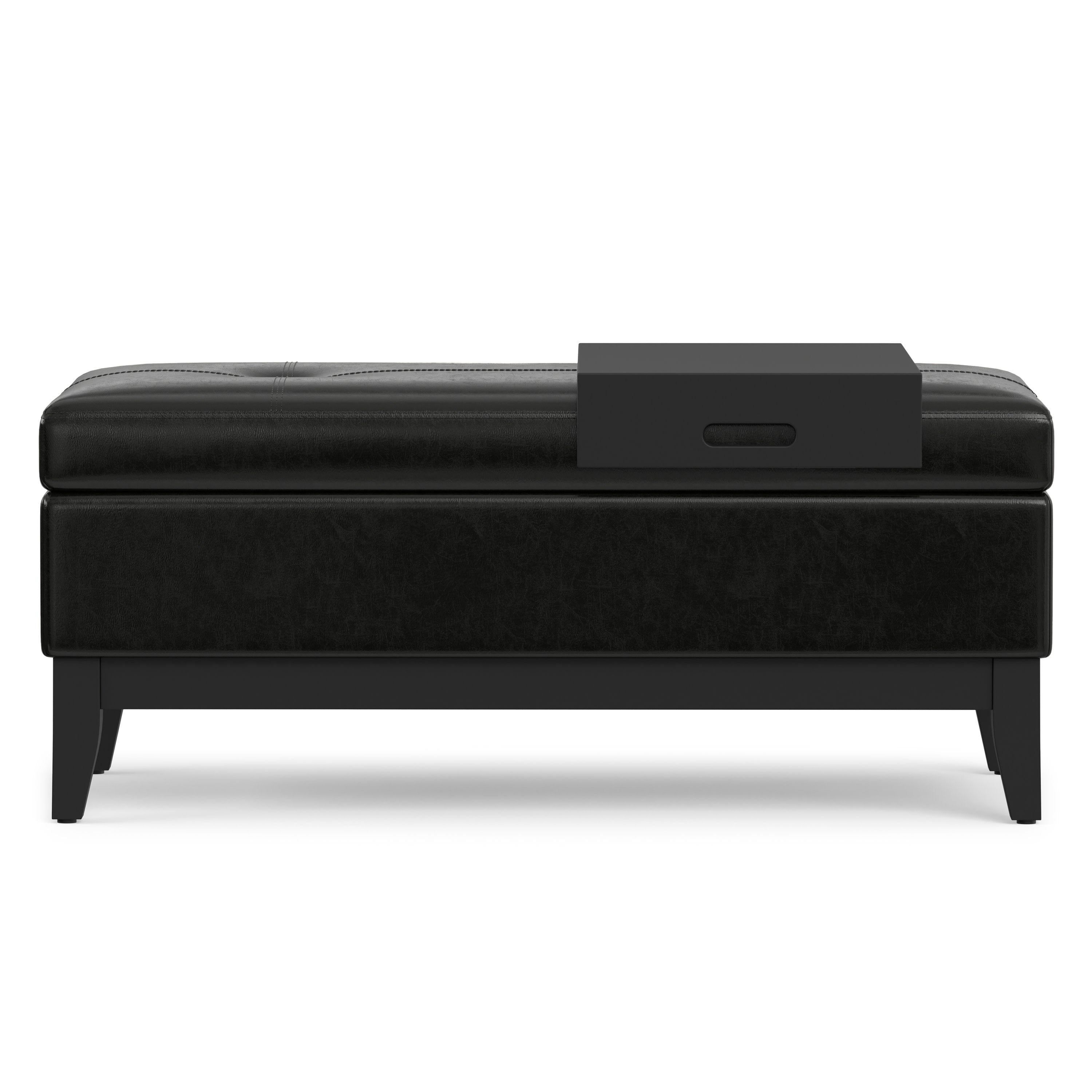 Vegan Leather Storage Ottoman | Ottoman Bench With Tray – Simpli Home