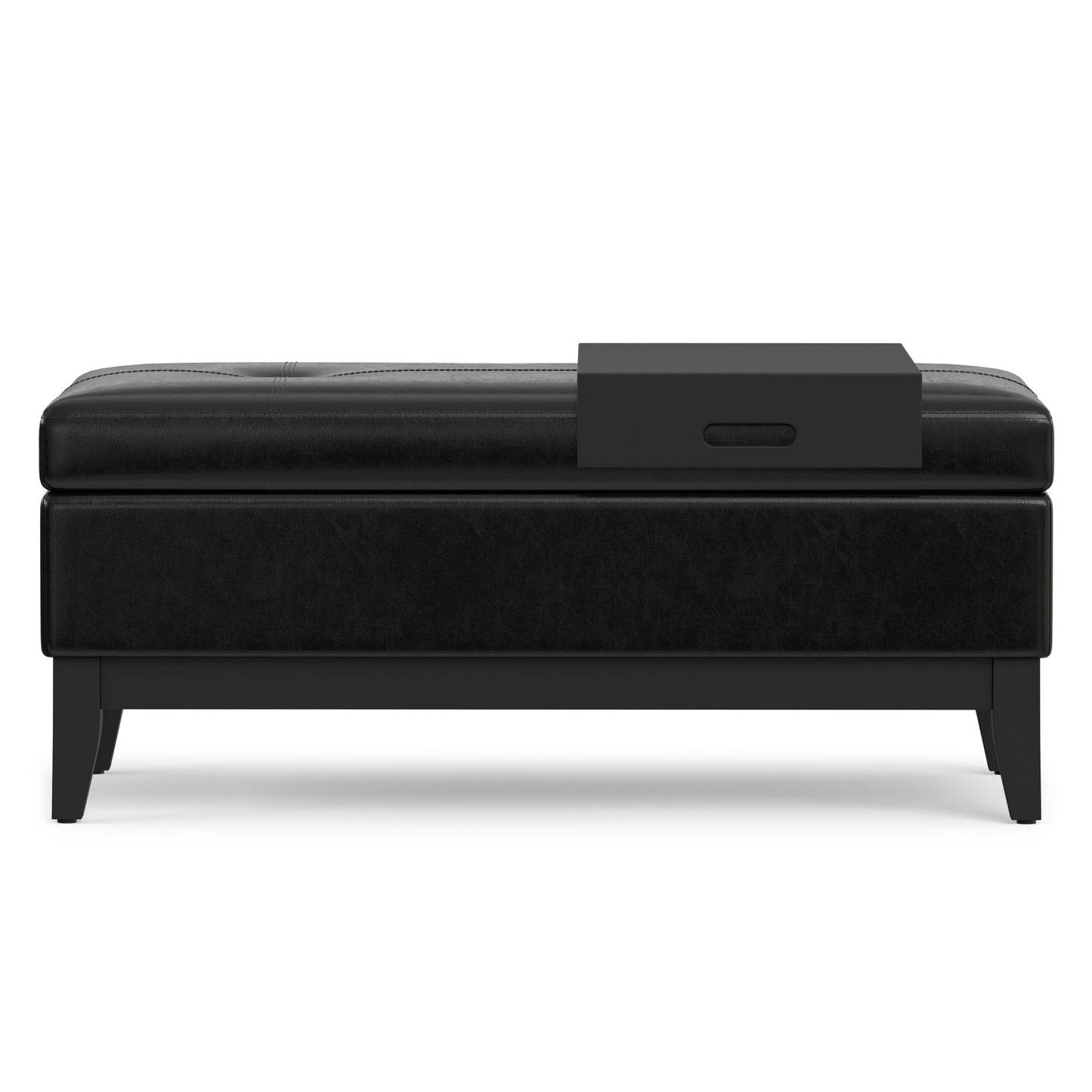 Midnight Black Vegan Leather | Oregon Storage Ottoman Bench with Tray in Vegan Leather
