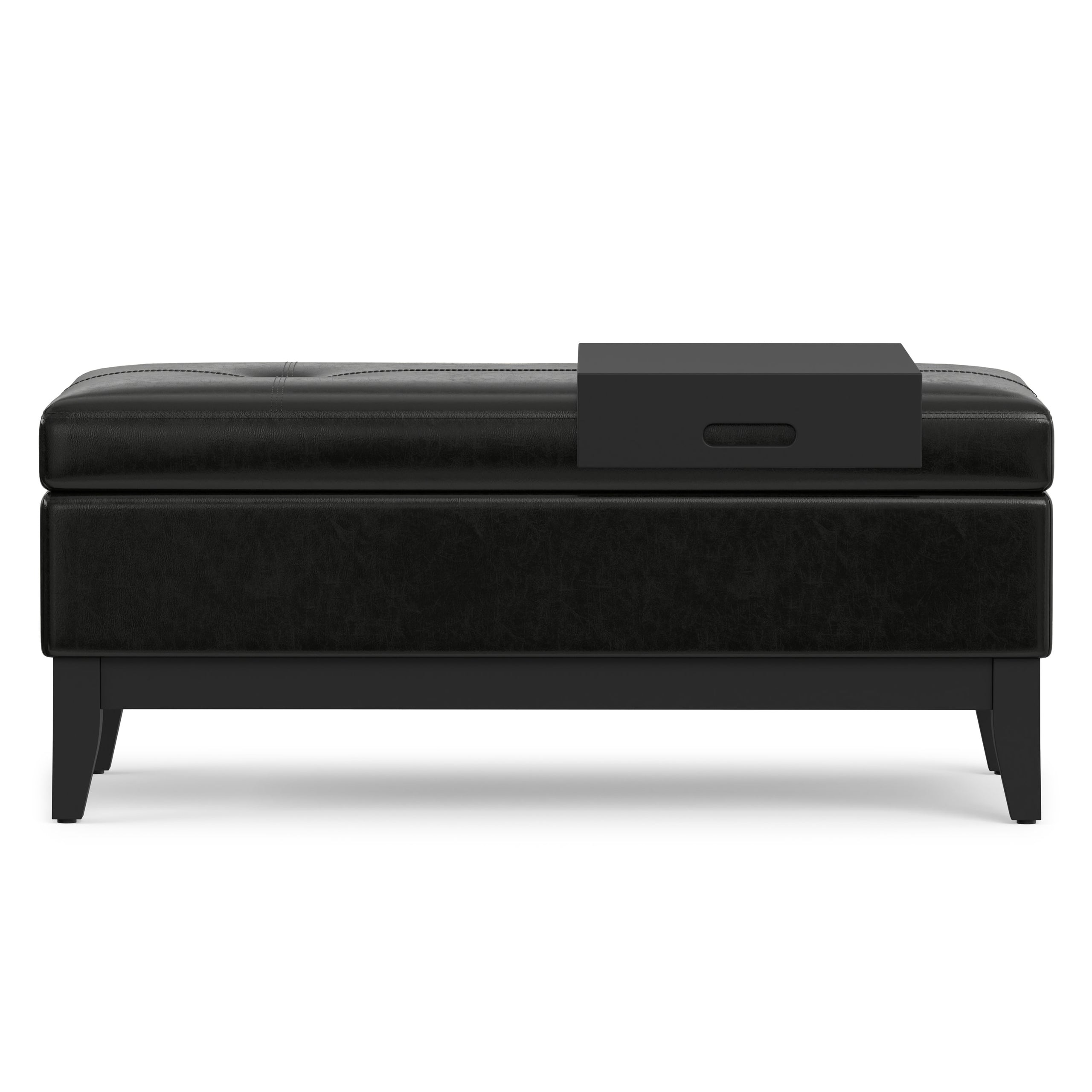 Midnight Black Vegan Leather | Oregon Storage Ottoman Bench with Tray in Vegan Leather