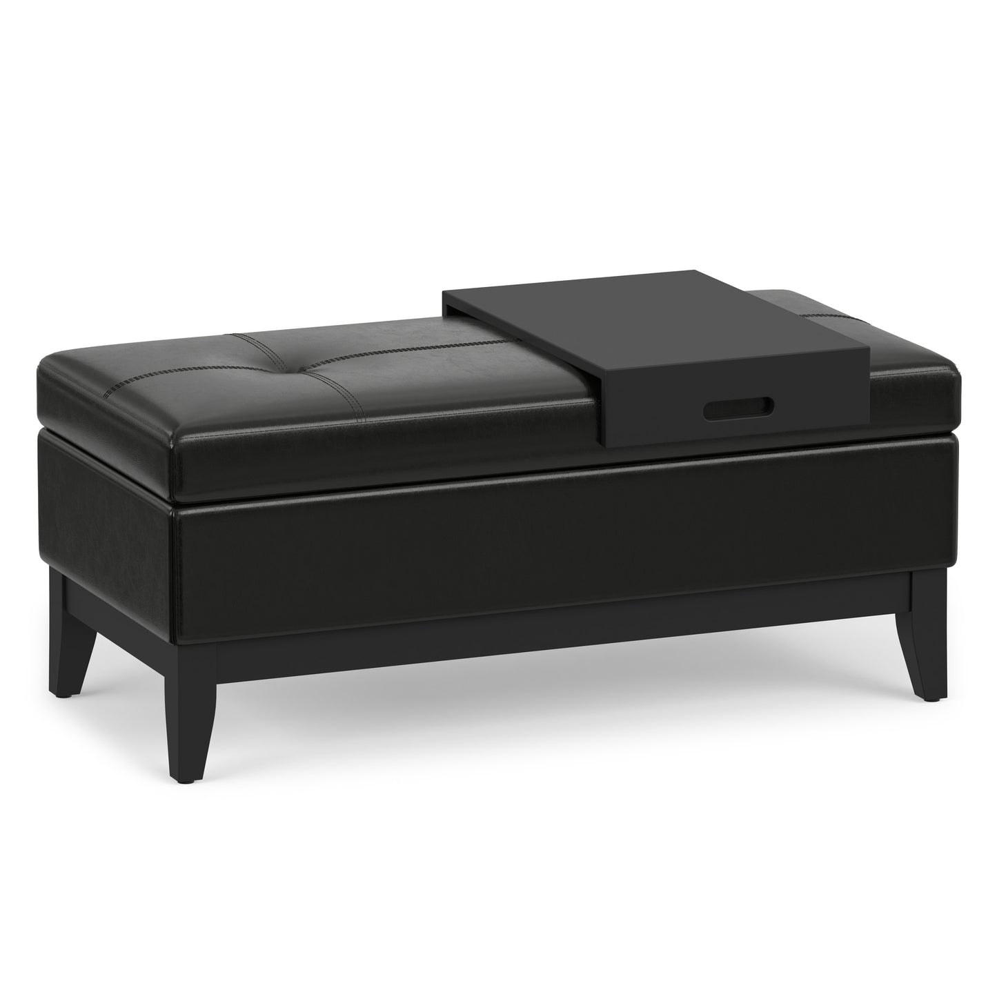 Midnight Black Vegan Leather | Oregon Storage Ottoman Bench with Tray in Vegan Leather