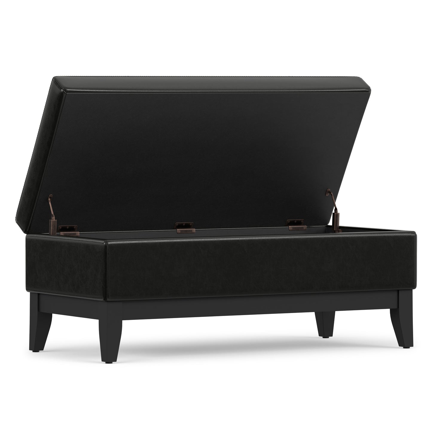 Midnight Black Vegan Leather | Oregon Storage Ottoman Bench with Tray in Vegan Leather