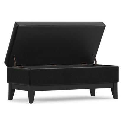 Midnight Black Vegan Leather | Oregon Storage Ottoman Bench with Tray in Vegan Leather