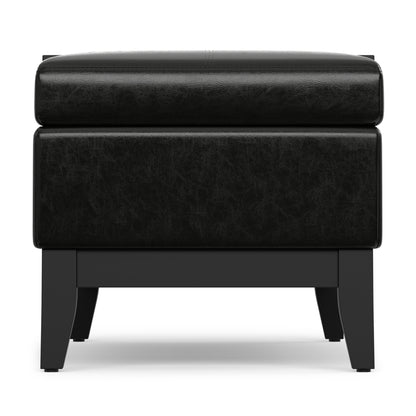 Midnight Black Vegan Leather | Oregon Storage Ottoman Bench with Tray in Vegan Leather