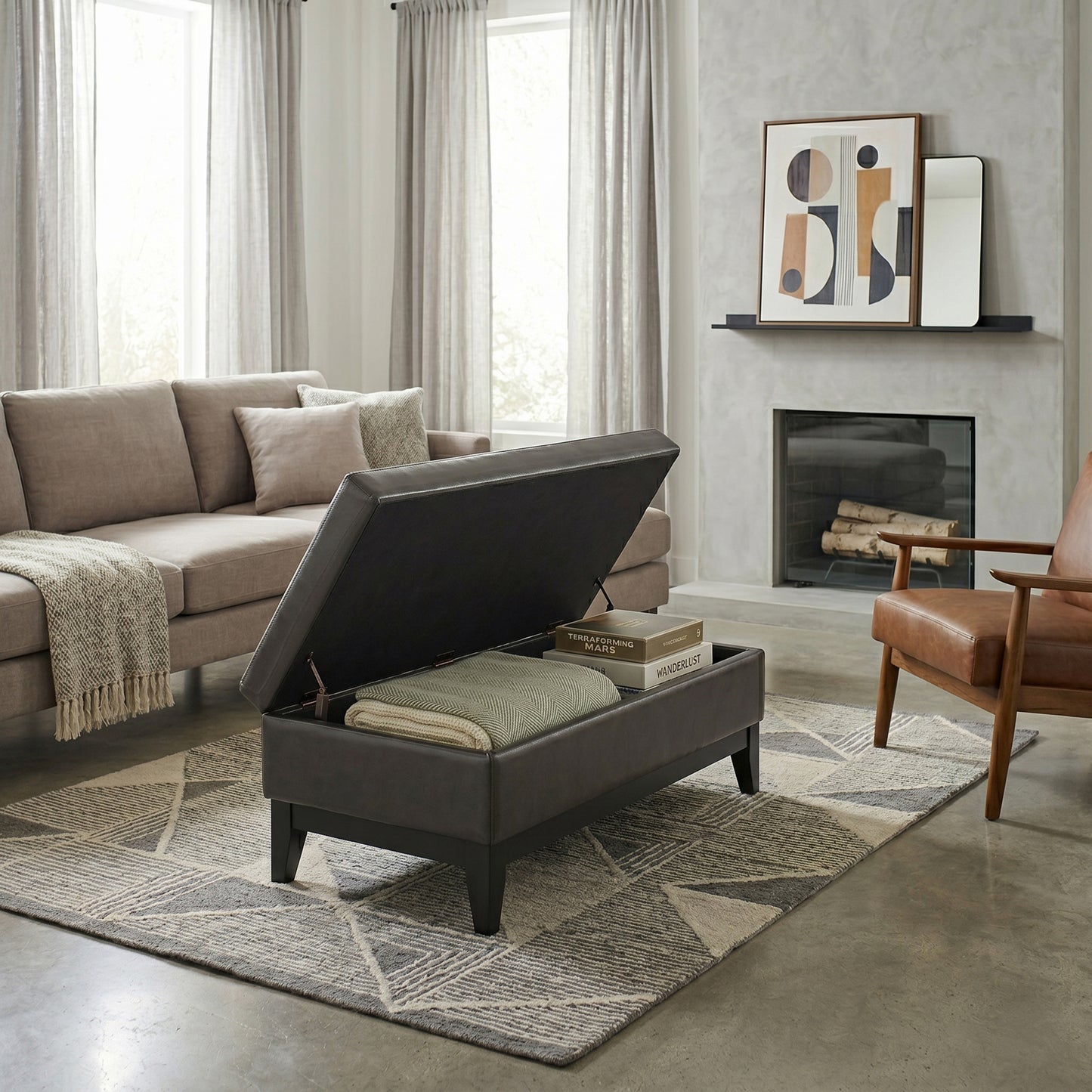 Tanners Brown Vegan Leather | Oregon Vegan Leather Storage Ottoman with Tray