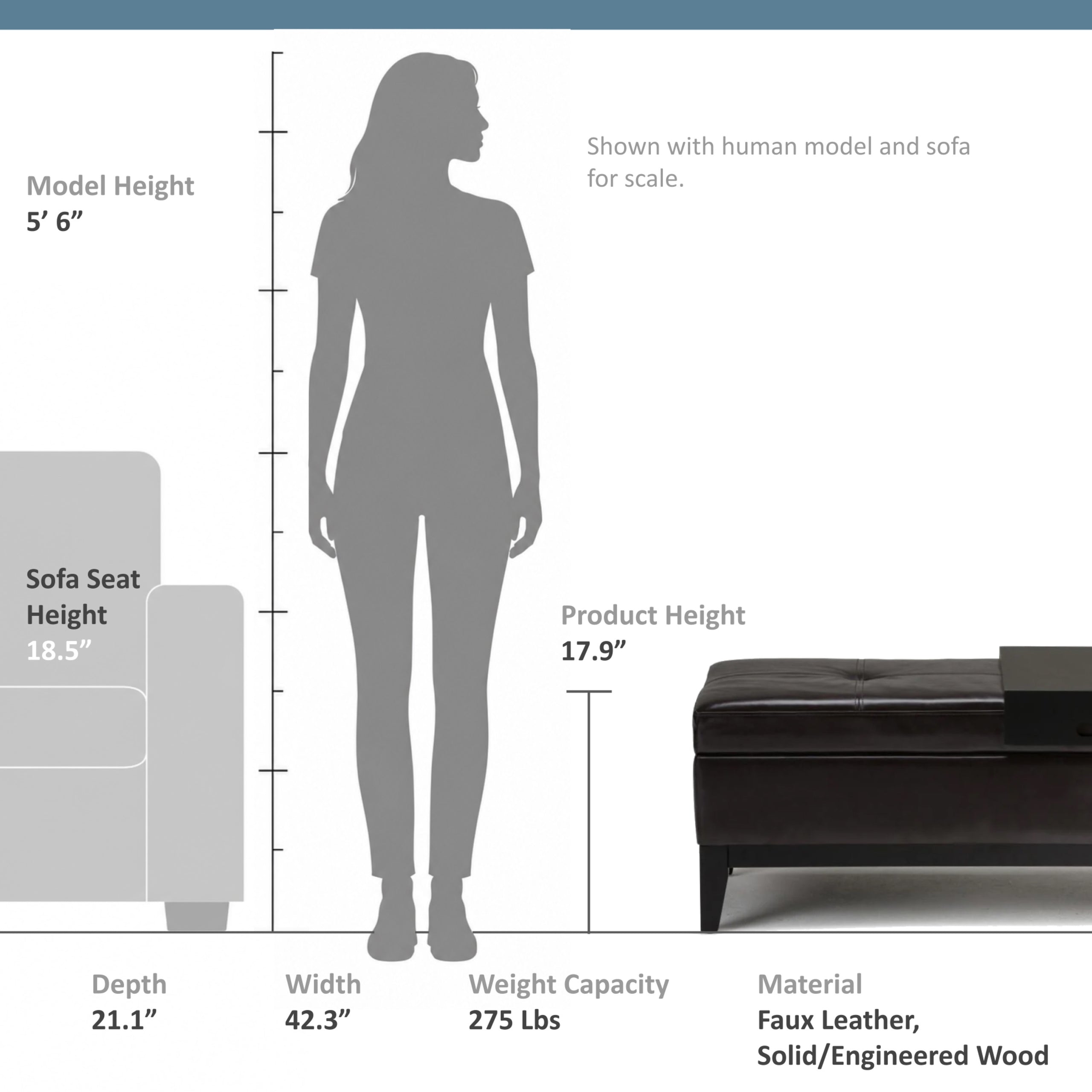 Tanners Brown Vegan Leather | Oregon Vegan Leather Storage Ottoman with Tray