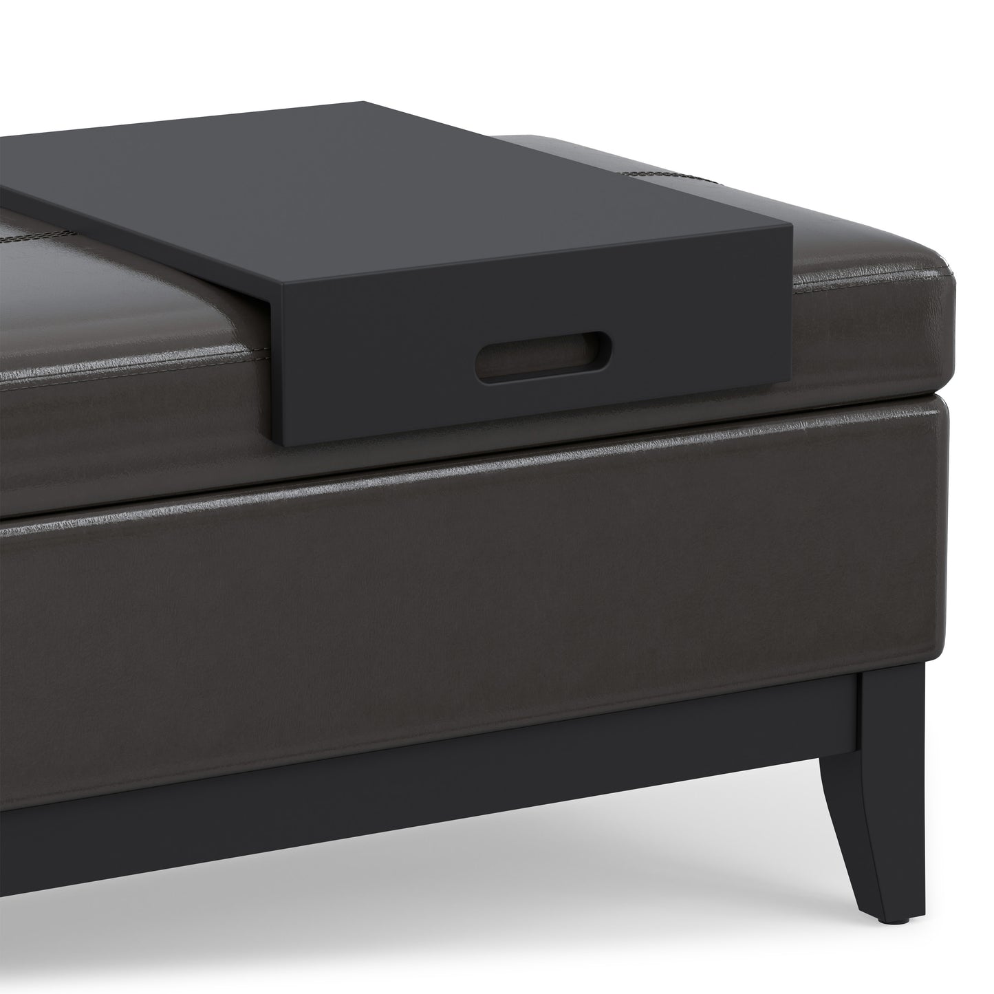 Tanners Brown Vegan Leather | Oregon Storage Ottoman Bench with Tray in Vegan Leather