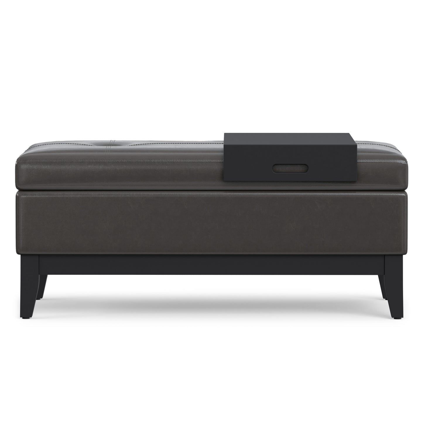 Tanners Brown Vegan Leather | Oregon Storage Ottoman Bench with Tray in Vegan Leather