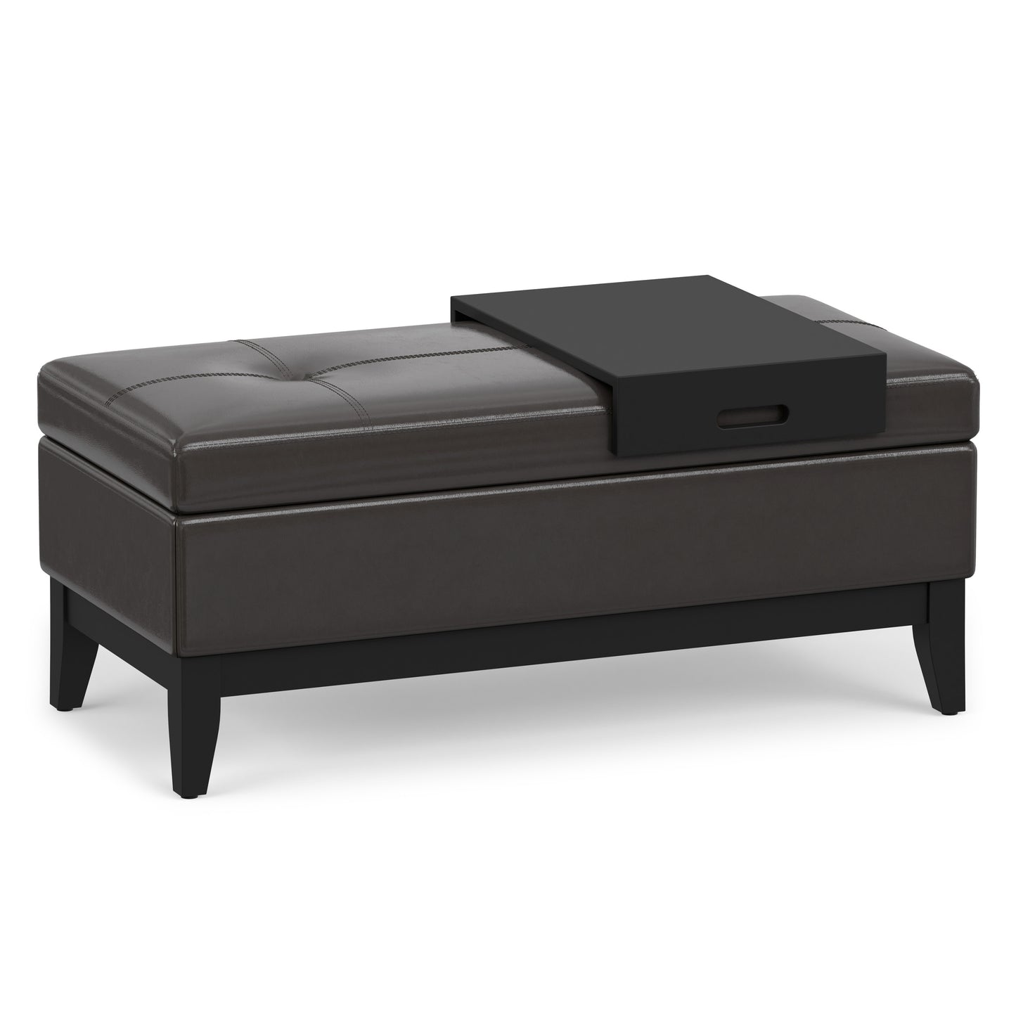 Tanners Brown Vegan Leather | Oregon Storage Ottoman Bench with Tray in Vegan Leather