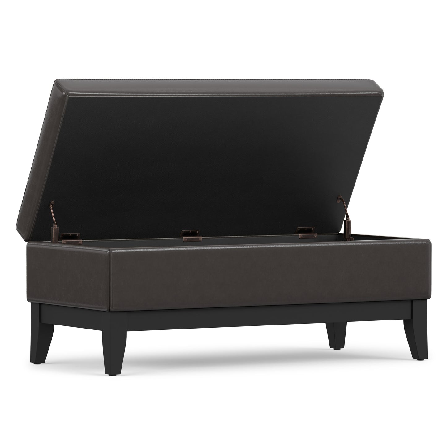 Tanners Brown Vegan Leather | Oregon Storage Ottoman Bench with Tray in Vegan Leather