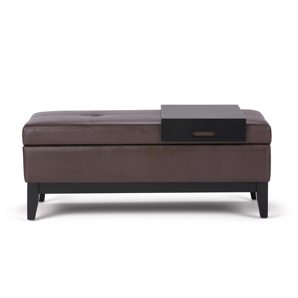 Chocolate Brown PU Vegan Leather | Oregon Vegan Leather Storage Ottoman with Tray