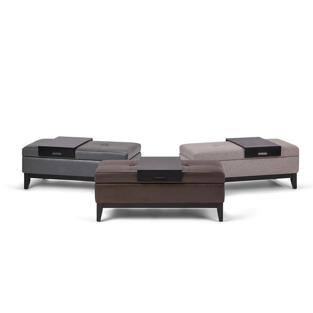 Chocolate Brown PU Vegan Leather | Oregon Vegan Leather Storage Ottoman with Tray
